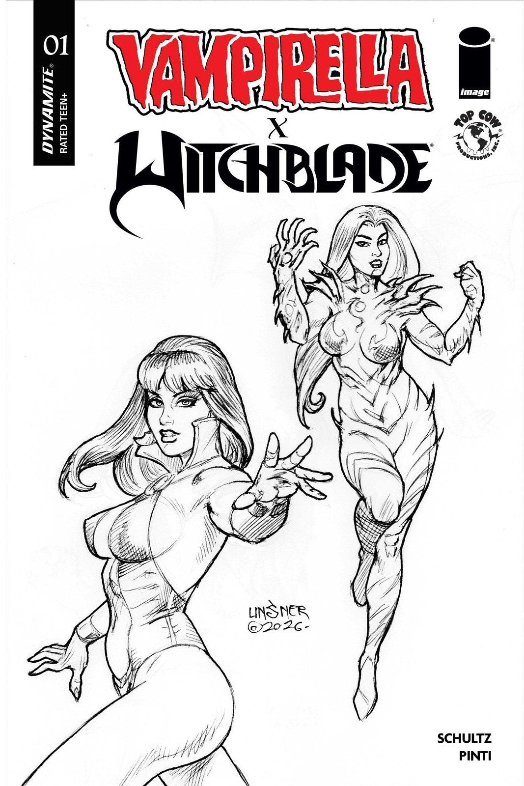 Vampirella x Witchblade Special #1 Linsner - Line Art 1:15 Pre-Sale (9/30/26)